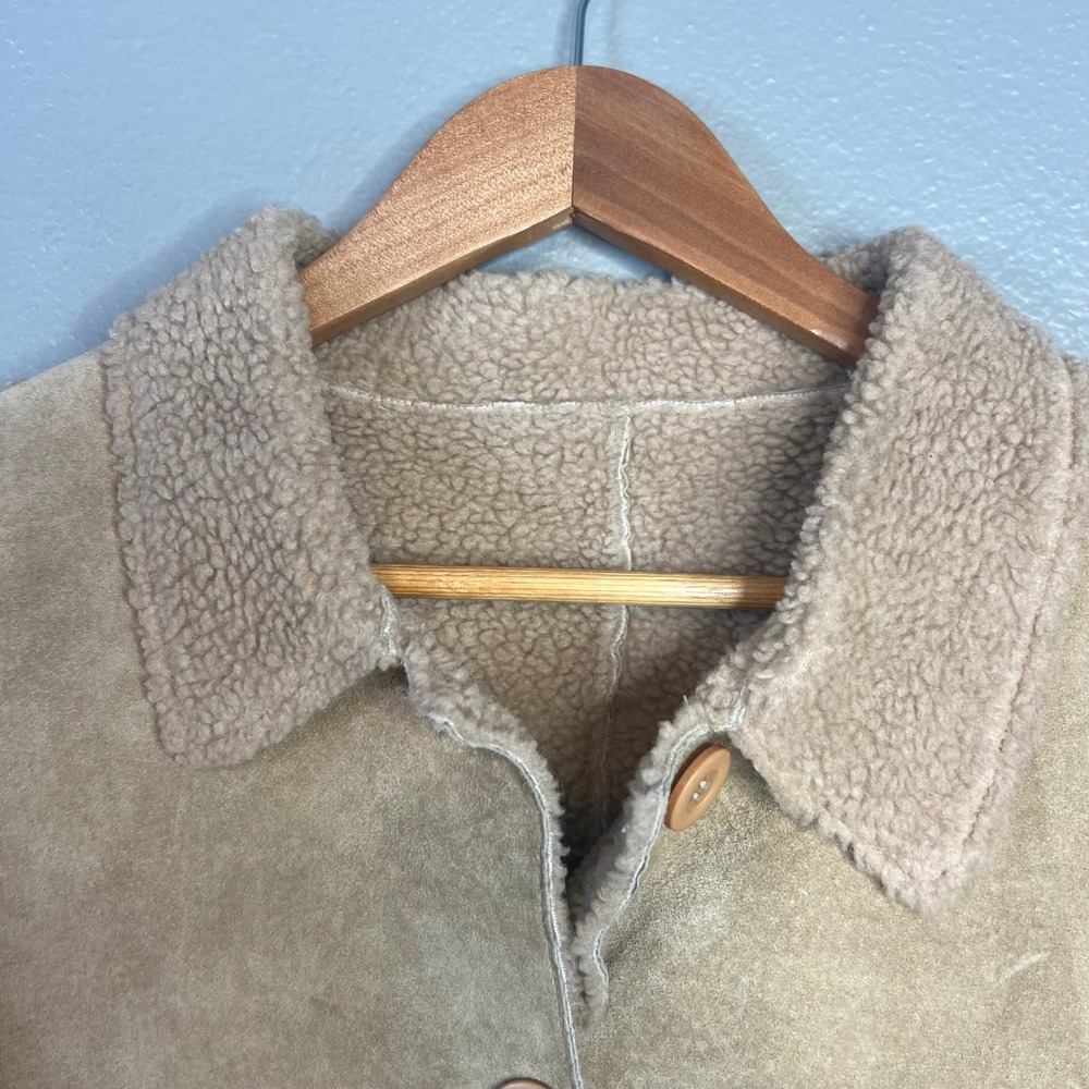Brandon Thomas Y2K Leather Suede Jacket‎ Womens Sz XL Faux Sherpa Lined Longline - Picture 7 of 10